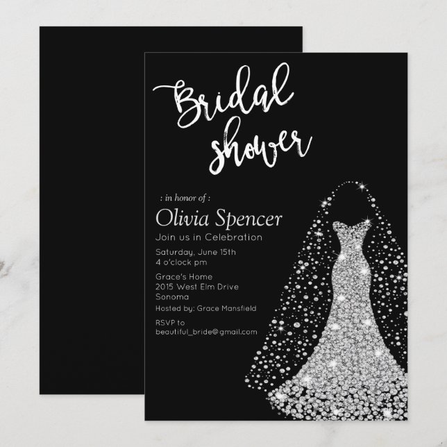 Invitation de douche nuptiale Diamond (Devant / Derrière)