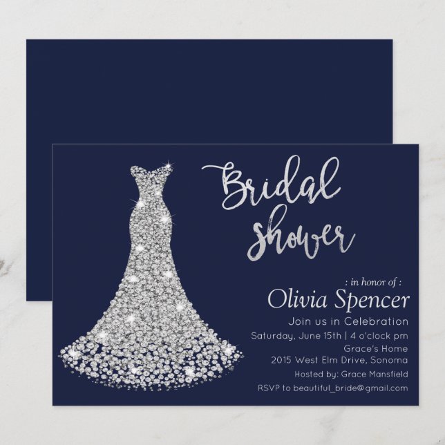 Invitation de douche nuptiale Diamond (Devant / Derrière)