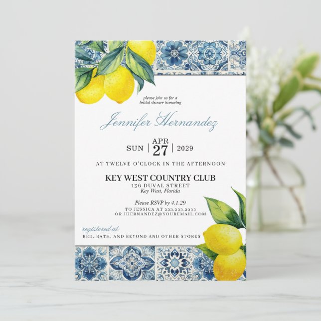 Invitation de douche nuptiale en carreaux de citro (Debout devant)