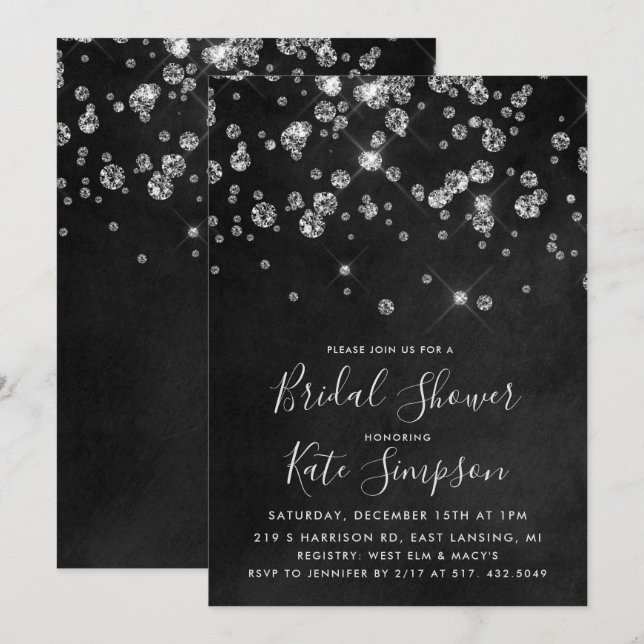 Invitation de douche nuptiale en carton de diamant (Devant / Derrière)