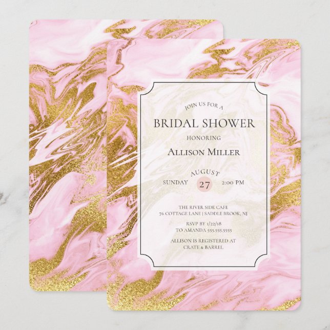 Invitation de douche nuptiale en marbre rose (Devant / Derrière)