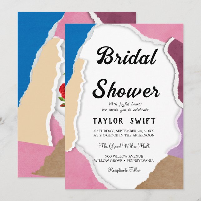 Invitation de douche nuptiale en papier découpé su (Devant / Derrière)