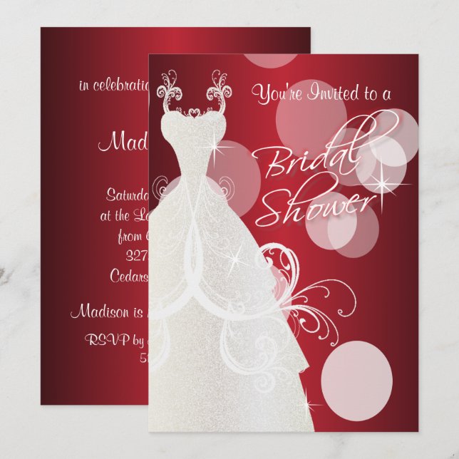 Invitation de douche nuptiale en rouge métallique (Devant / Derrière)