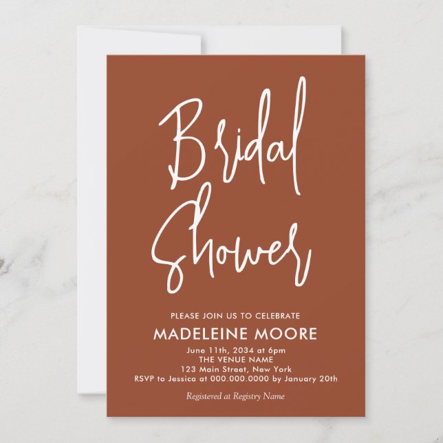 Invitation de douche nuptiale en terre cuite moder (Devant)
