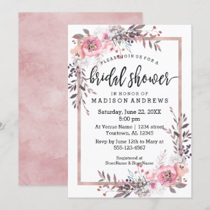 Invitation de douche nuptiale encadrée en or noir