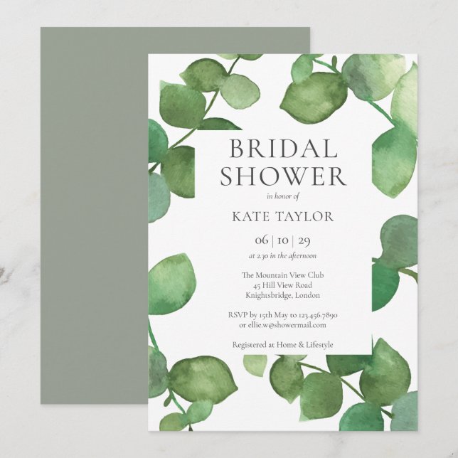Invitation de douche nuptiale Eucalyptus Green (Devant / Derrière)