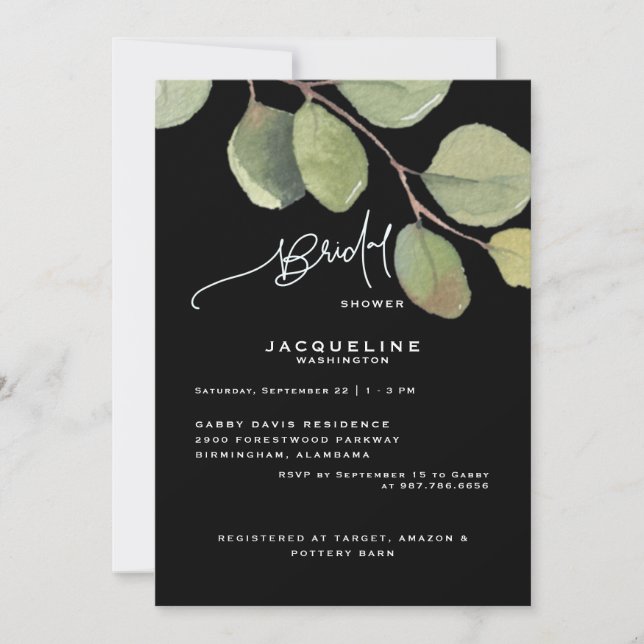 Invitation de douche nuptiale Eucalyptus moderne n (Devant)