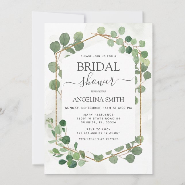 Invitation de douche nuptiale Feuille de cadre Euc (Devant)