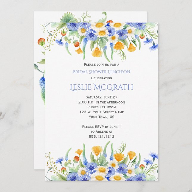 Invitation de douche nuptiale Fleur sauvage (Devant / Derrière)