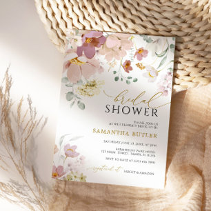 Invitation de douche nuptiale Fleur sauvage rose e