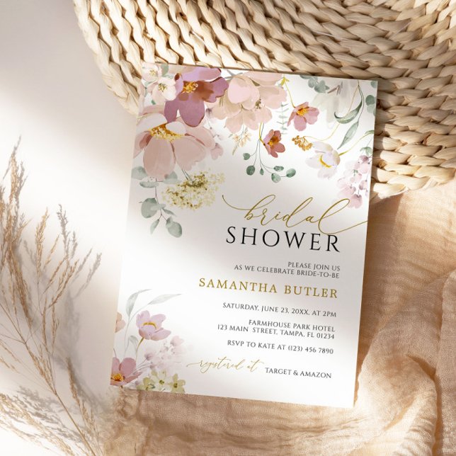 Invitation de douche nuptiale Fleur sauvage rose e (Créateur téléchargé)