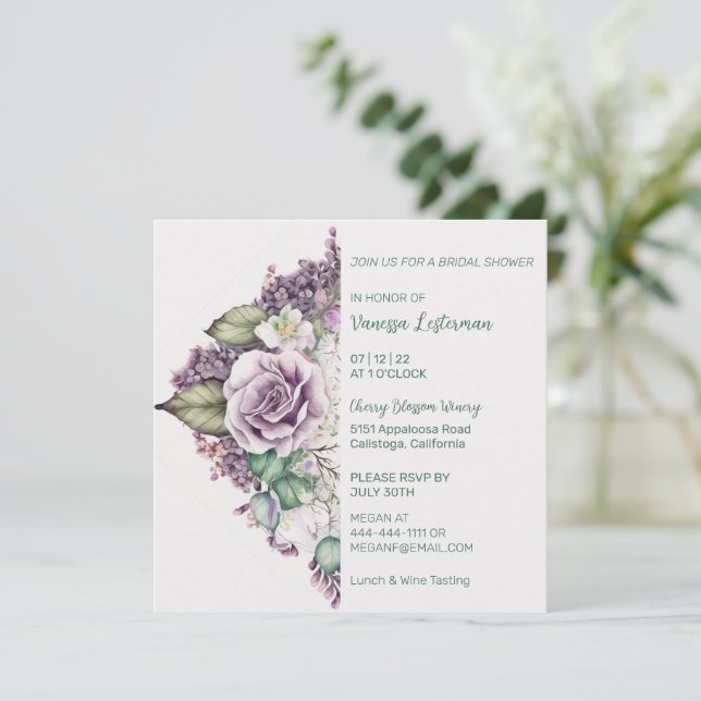 Invitation de douche nuptiale florale peinte (Debout devant)