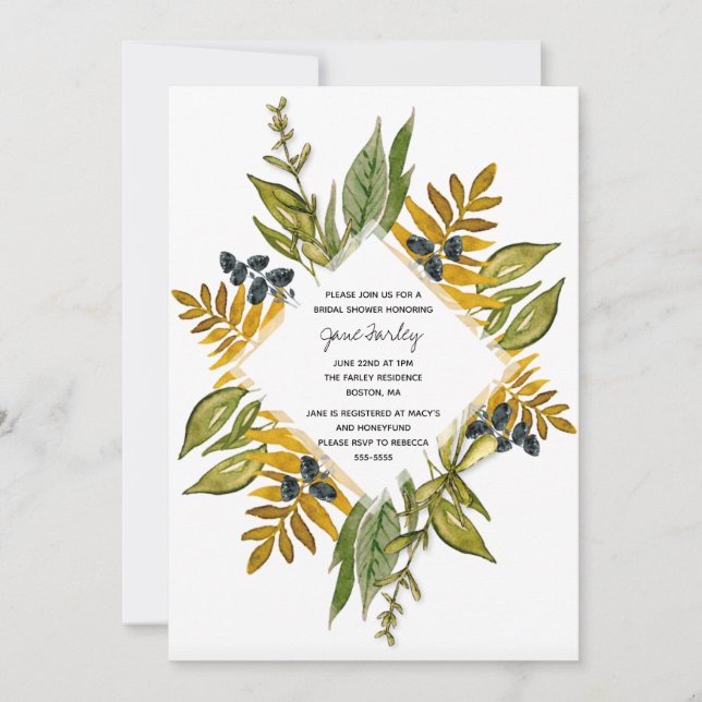Invitation de douche nuptiale Foliage moderne (Devant)