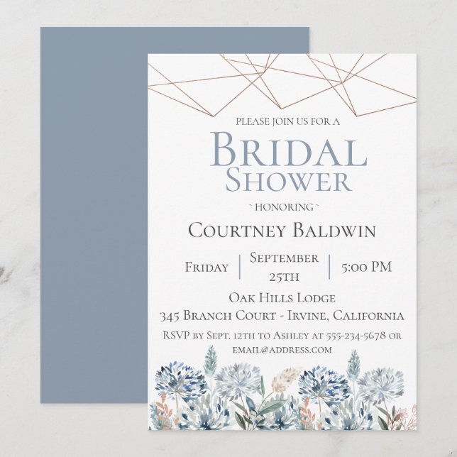 Invitation de douche nuptiale géométrique bleu Dus (Devant / Derrière)