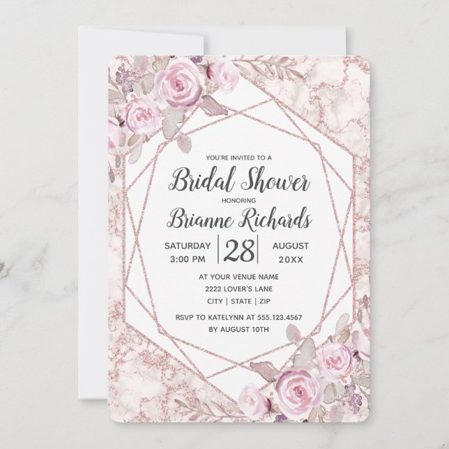 Invitation de douche nuptiale géométrique en marbr (Devant)
