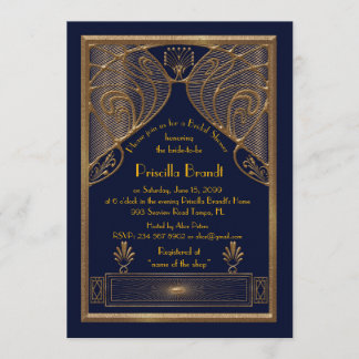 Invitation de douche nuptiale, grand Gatsby, Marin