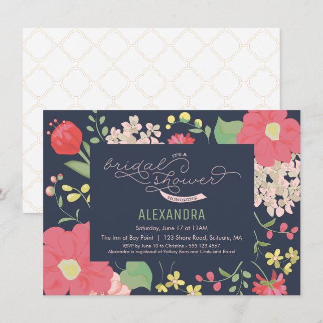 Invitation de douche nuptiale - Jardin, Fleurs, Pr (Devant / Derrière)
