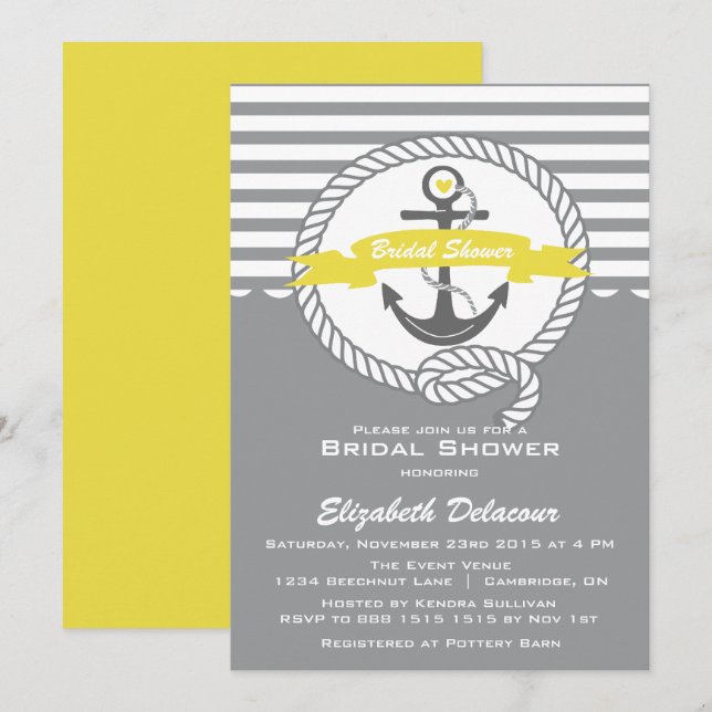Invitation de douche nuptiale jaune et gris (Devant / Derrière)