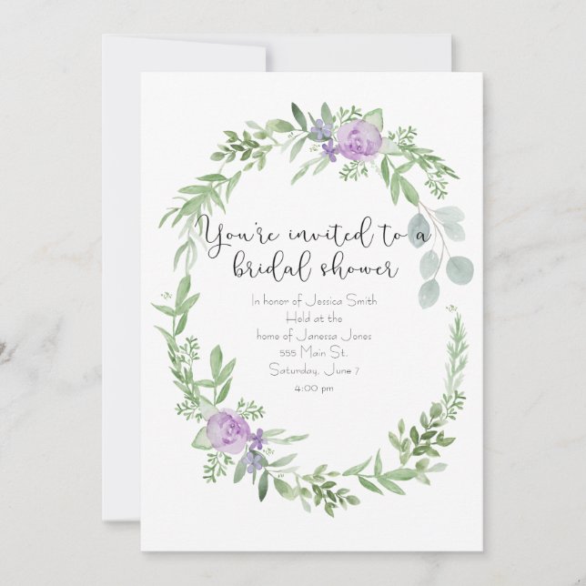 Invitation de douche nuptiale lavande et verdure (Devant)