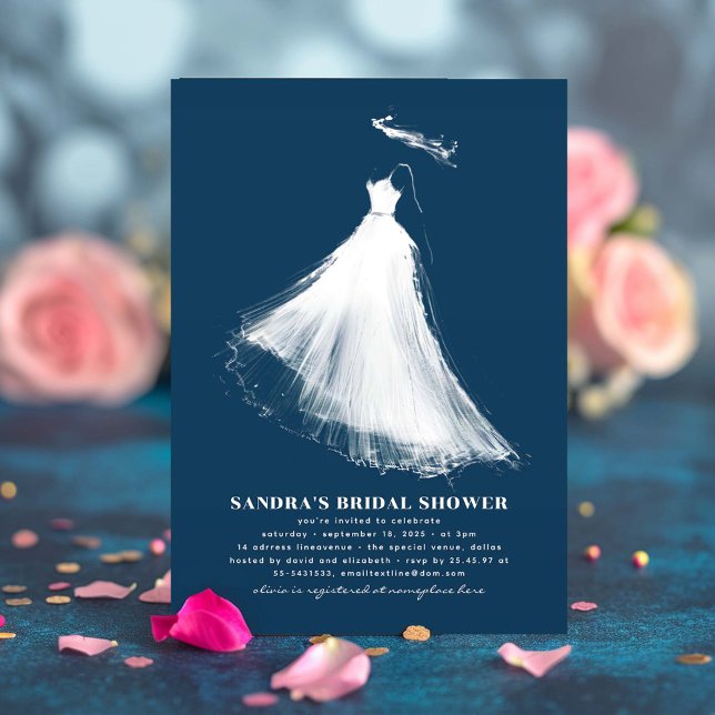 Invitation de douche nuptiale Marine bleu moderne  (Navy Blue Bridal Shower Invitation)