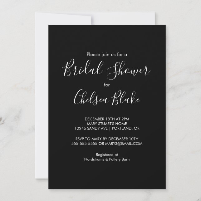 Invitation de douche nuptiale minimaliste noire (Devant)