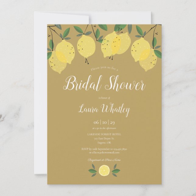 Invitation de douche nuptiale moderne Lemons Gold (Devant)