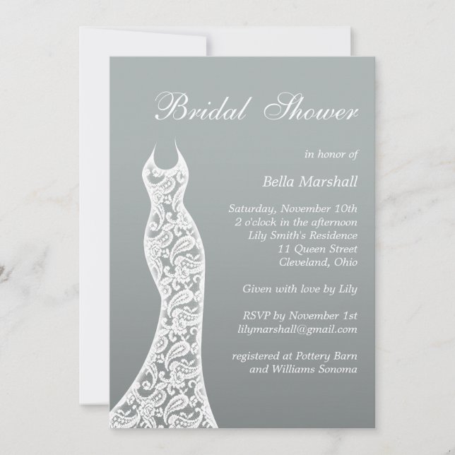 Invitation de douche nuptiale Ombre à Paloma Grey (Devant)