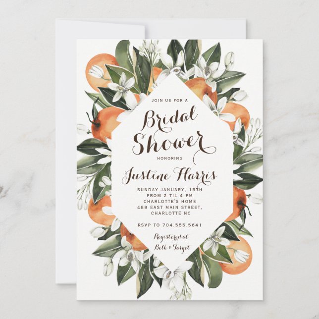 Invitation de douche nuptiale orange, nuptiale du  (Devant)
