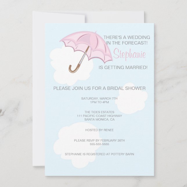 Invitation de douche nuptiale parapluie rose (Devant)