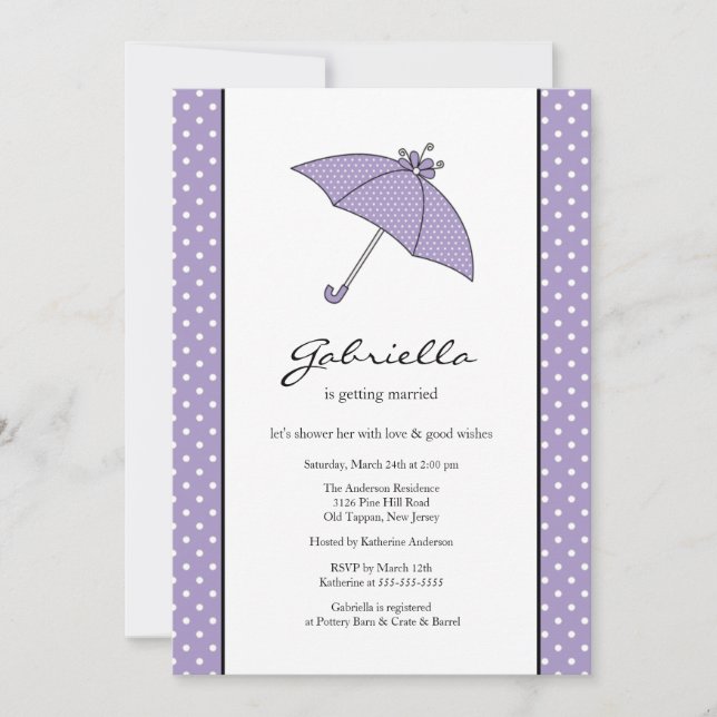 Invitation de douche nuptiale parapluie violet (Devant)