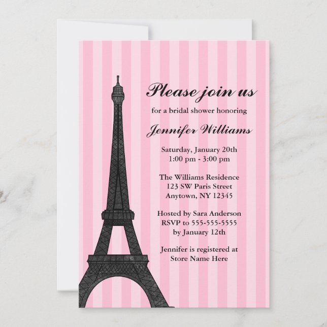 Invitation de douche nuptiale Pink Stripe Paris (Devant)