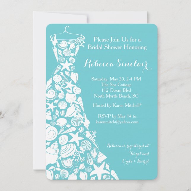 Invitation de douche nuptiale, plage, robe de coqu (Devant)