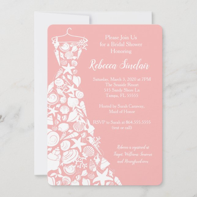 Invitation de douche nuptiale, plage, robe de coqu (Devant)