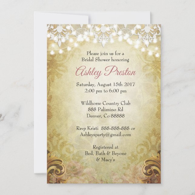 Invitation de douche nuptiale radiante et rustique (Devant)