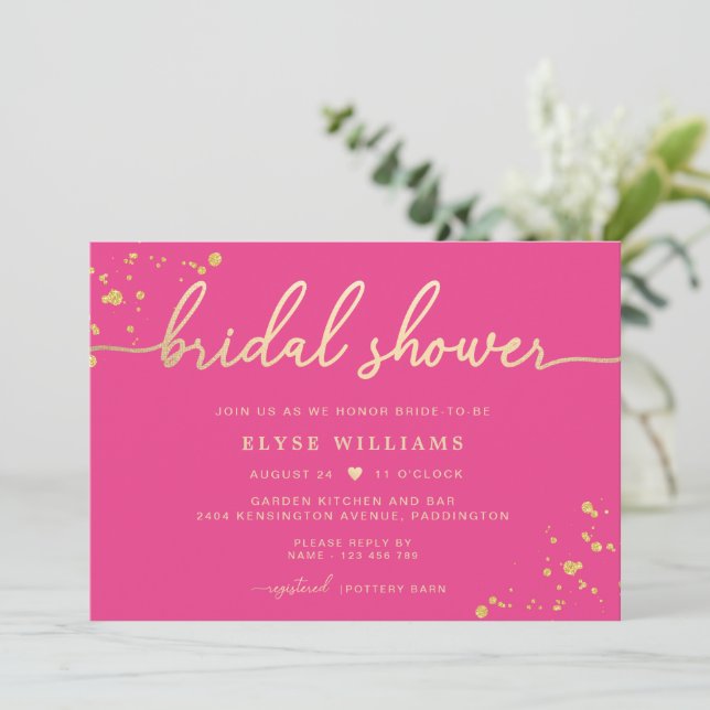 Invitation de douche nuptiale rose chaud (Debout devant)