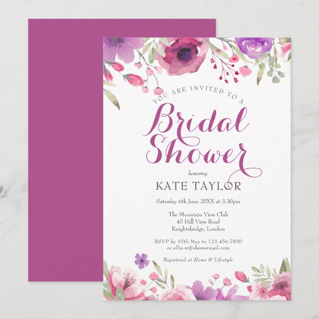 Invitation de douche nuptiale Rose d'aquarelle (Devant / Derrière)
