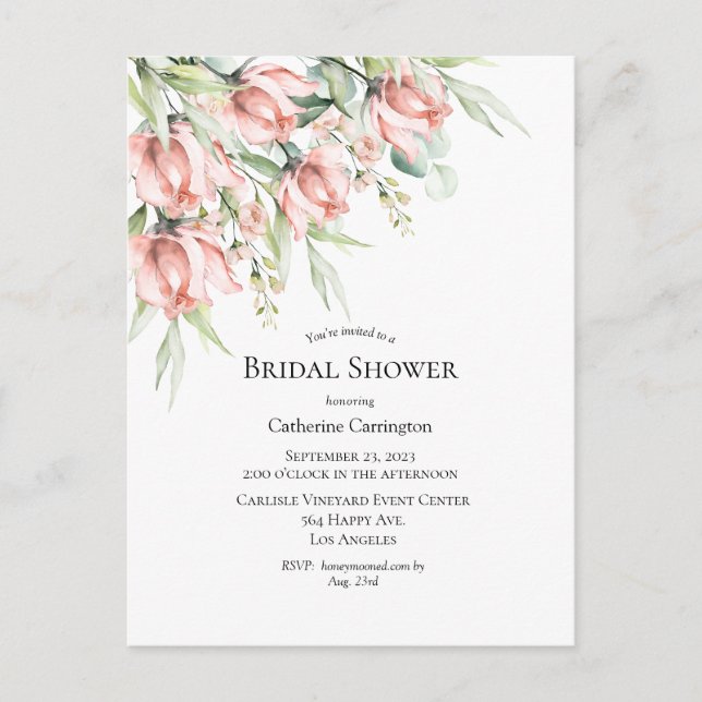 Invitation de douche nuptiale rose florale (Devant)