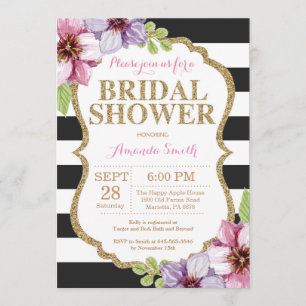 Invitation de douche nuptiale rose Noir Floral