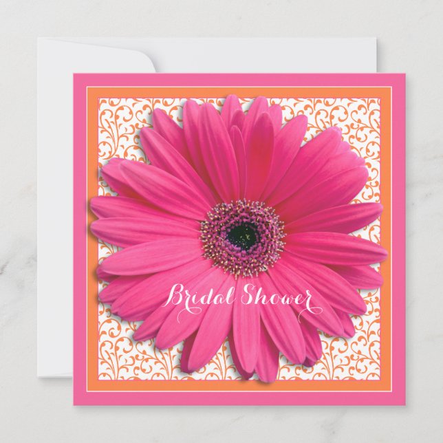 Invitation de douche nuptiale rose orange Gerbera  (Devant)