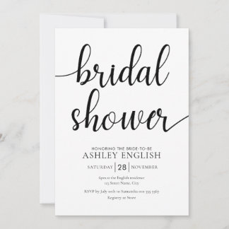 Invitation de douche nuptiale - Script noir modern