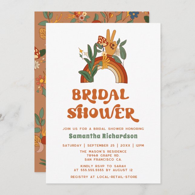 Invitation de douche nuptiale Super Retro Rainbow (Devant / Derrière)