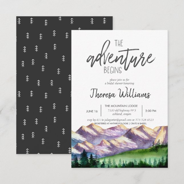 Invitation de douche nuptiale - Thème de montagne (Devant / Derrière)