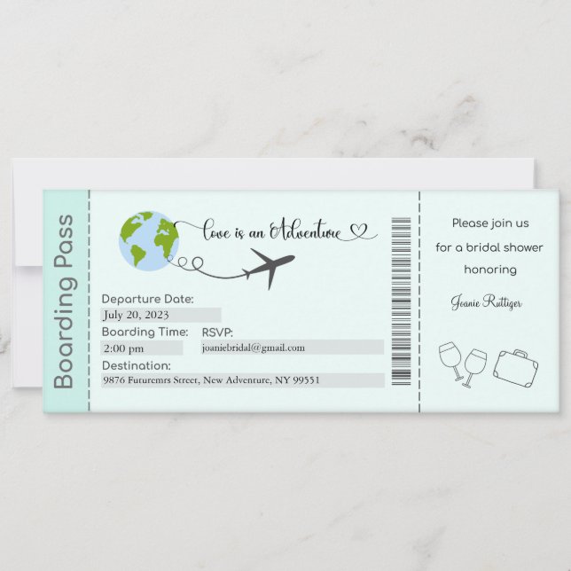 Invitation de douche nuptiale, thème de voyage (Devant)
