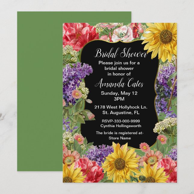 Invitation de douche nuptiale vintage Floral Garde (Devant / Derrière)