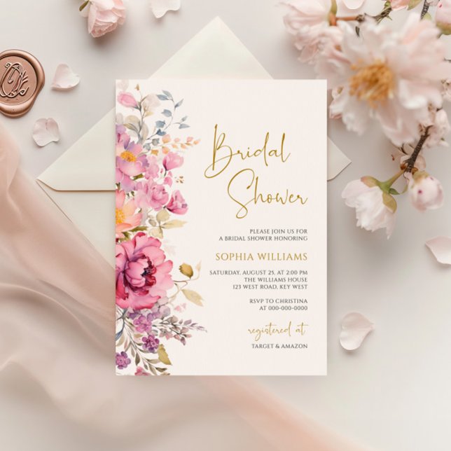 Invitation de douche nuptiale violette Fleur sauva (Créateur téléchargé)