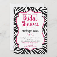 Invitation de douche nuptiale Zebra Rose noir blan