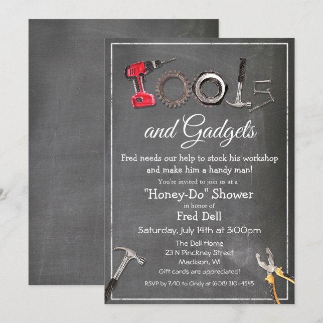 Invitation de douche Outils et Gadgets Chéri pour  (Devant / Derrière)