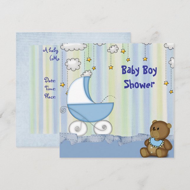 Invitation de douche pour bébé garçon (Devant / Derrière)