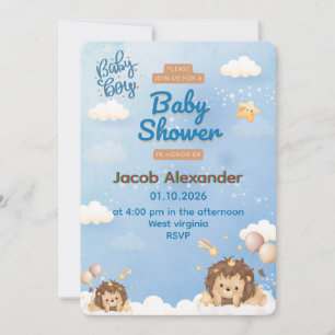 Invitation de douche pour bébé garçon Lion Roi Mig