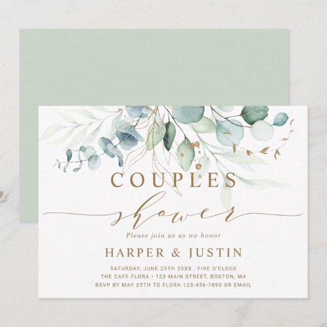 Invitation de douche pour couples botaniques or et (Devant / Derrière)